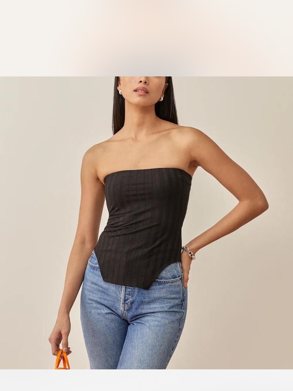 Reformation Strapless Black Corset-Style Tube Top Size XS